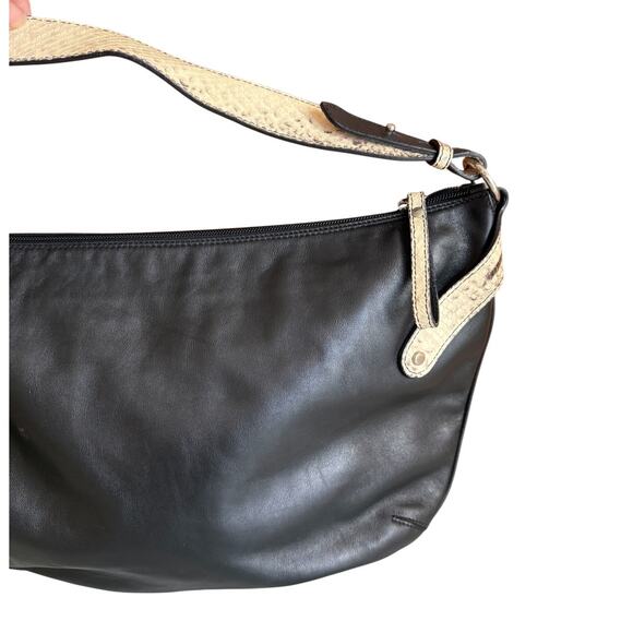 Italian Leather Curved Bottom Hobo Bag Black Python Trim - Picture 2 of 9